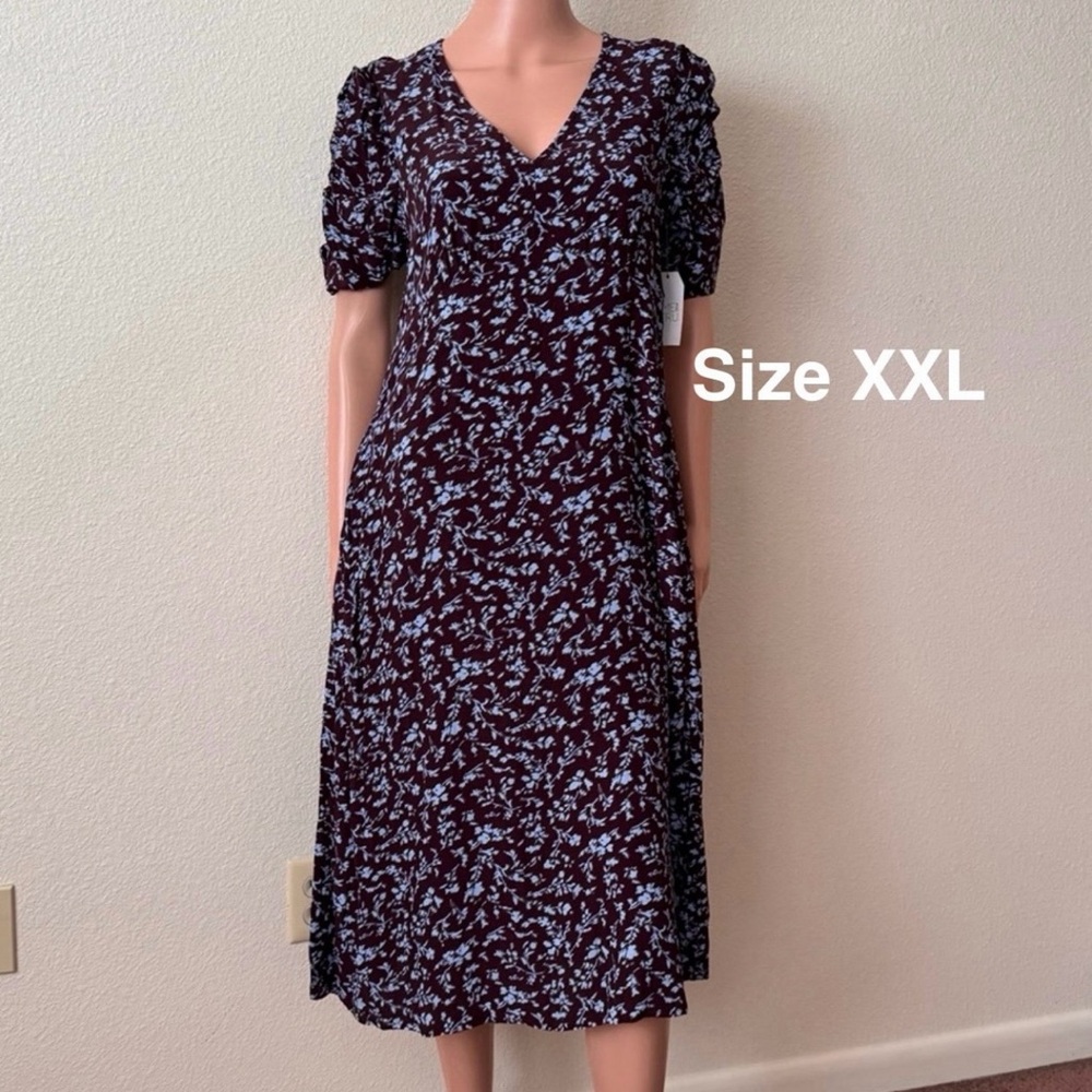Time and Tru Women's Midi Dress with Ruched Sleeves, Size